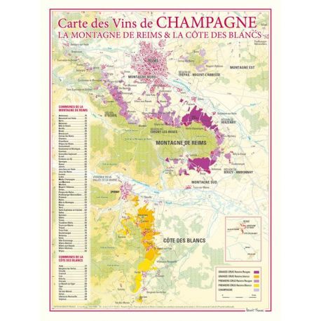 CARTE DES VINS DE CHAMPAGNE LA MONTAGNE ET LA COTE DES BLANCS