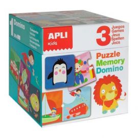 BOITE DE 3 JEUX MEMORY, DOMINO PUZZLE
