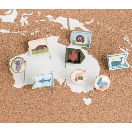 STICKERS ANIMAUX DU MONDE 64 EPINGLES ET 64 STICKERS