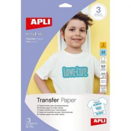 TRANSFERT T-SHIRT BLANC POCHETTE DE 3 FEUILLES