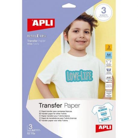 TRANSFERT T-SHIRT BLANC POCHETTE DE 3 FEUILLES