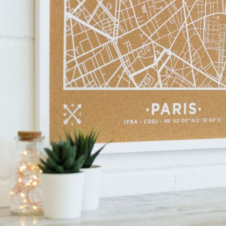 WOODY MAP VILLE L PARIS CADRE BLANC 63 CM X 48 CM