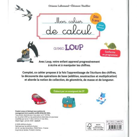 MON CAHIER DE CALCUL AVEC LOUP DES 5 ANS