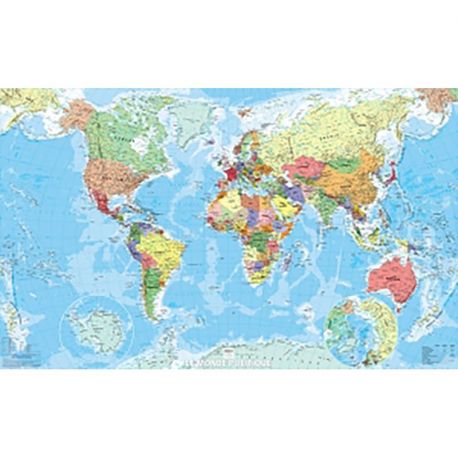 MONDE POLITIQUE PLASTIFIE IGN GF 138 CM X 85,5 CM