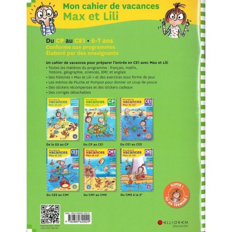 N*2 CAHIER DE VACANCES CP AU CE1 MAX ET LILI 6/7 ANS