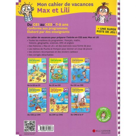 N*3 CAHIER DE VACANCES CE1 AU CE2 MAX ET LILI 7/8 ANS
