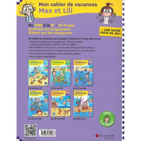 N*6 CAHIER DE VACANCES CM2 A LA 6E MAX ET LILI 10/11 ANS