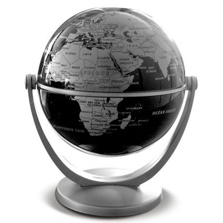 GLOBE 10 CM TOURNANT NOIR CARTO ARGENT POLITIQUE