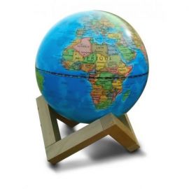 GLOBE 14 CM BLEU LUMINEUX + SUPPORT EN BOIS