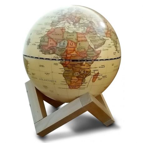 GLOBE 14 CM ANTIQUE LUMINEUX + SUPPORT EN BOIS