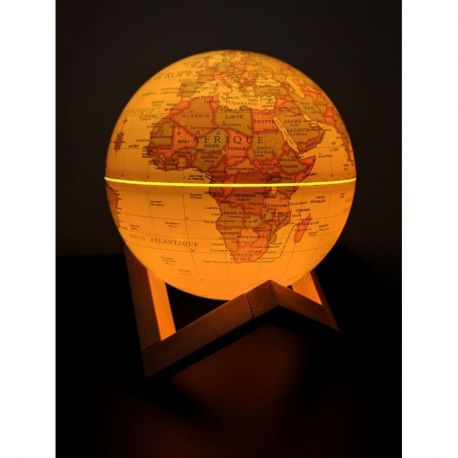 GLOBE 14 CM ANTIQUE LUMINEUX + SUPPORT EN BOIS