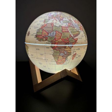 GLOBE 14 CM ANTIQUE LUMINEUX + SUPPORT EN BOIS