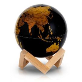 GLOBE 14 CM NOIR ET OR LUMINEUX SUPPORT BOIS
