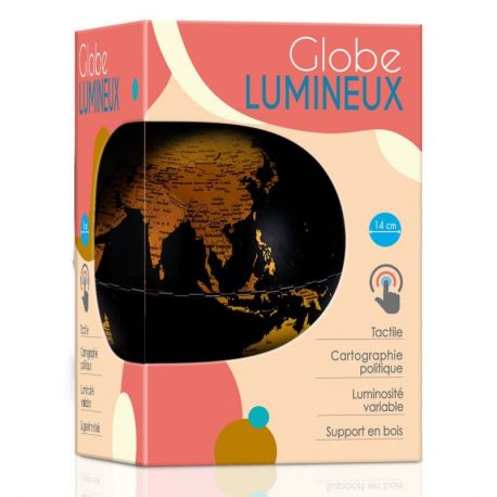 GLOBE 14 CM NOIR ET OR LUMINEUX SUPPORT BOIS