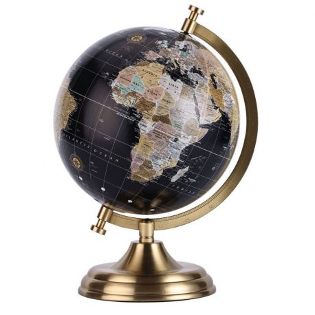 GLOBE RETRO 18 CM NOIR PIED LAITON