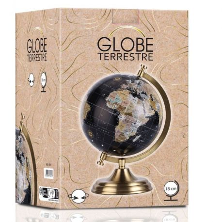 GLOBE RETRO 18 CM NOIR PIED LAITON