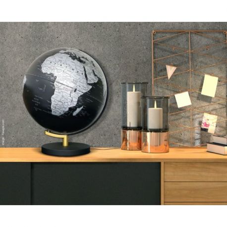 GLOBE 30 CM NOIR LUMINEUX PIED DORE/NOIR
