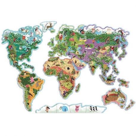 MA CARTE DU MONDE MAGNETIQUE EN PUZZLE - LE MONDE AVEC LOUP