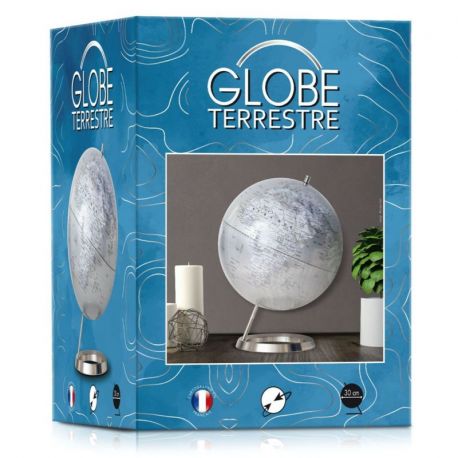 GLOBE 30 CM INCLINE ARGENT CARTO BLANCHE POLITIQUE