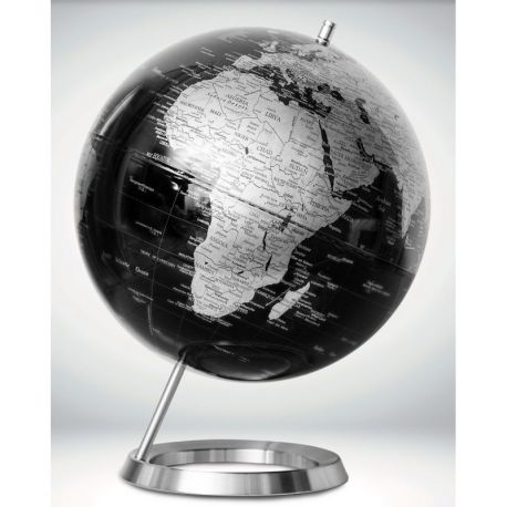 GLOBE 30 CM INCLINE NOIR CARTO ARGENT POLITIQUE