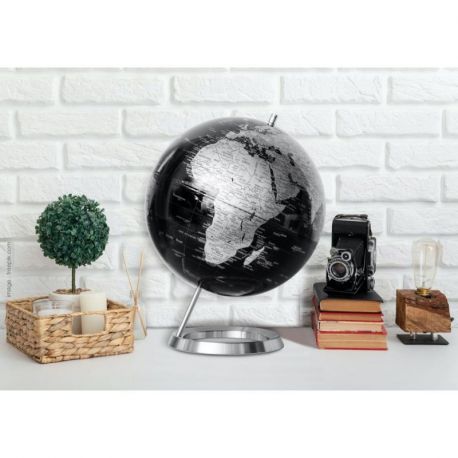 GLOBE 30 CM INCLINE NOIR CARTO ARGENT POLITIQUE