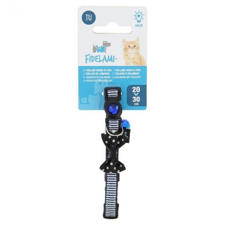 COLLIER CHAT - ANTI-ETRANGLEMENT A CLOCHETTE - NOEUD - TU 20 A 30 CM