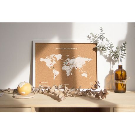 CARTE LIEGE - MONDE M - BLANC NATUREL  - CADRE BLANC 45CM X 30CM