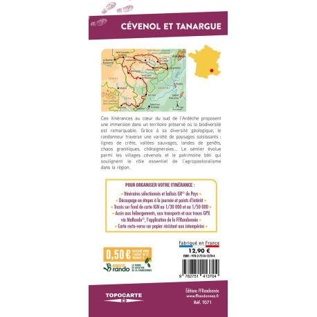 GR TOURS DANS LE CEVENOL ET LE TANARGUE T071 TOPOCARTE