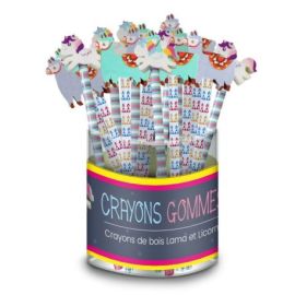 BOITE 24 CRAYONS GOMMES LAMA ET LICORNE