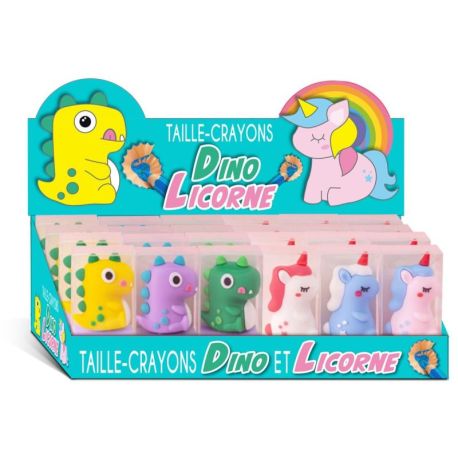 DISPLAY 24 TAILLE-CRAYONS LICORNE & DINOSAURE
