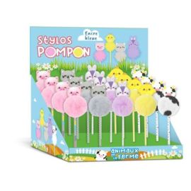 DISPLAY 20 STYLOS POMPON ANIMAUX DE LA FERME (5 MODELES/4EX)