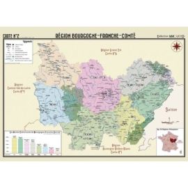 POSTER GEOGRAPHIQUE - BOURGOGNE - FRANCHE - COMTE - 50 X 70