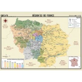 POSTER GEOGRAPHIQUE - ILE - DE - FRANCE - 50 X 70