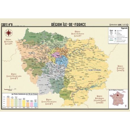 POSTER GEOGRAPHIQUE - ILE - DE - FRANCE - 50 X 70