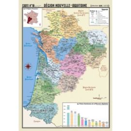 POSTER GEOGRAPHIQUE - NOUVELLE - AQUITAINE - 50 X 70