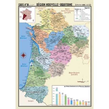 POSTER GEOGRAPHIQUE - NOUVELLE - AQUITAINE - 50 X 70