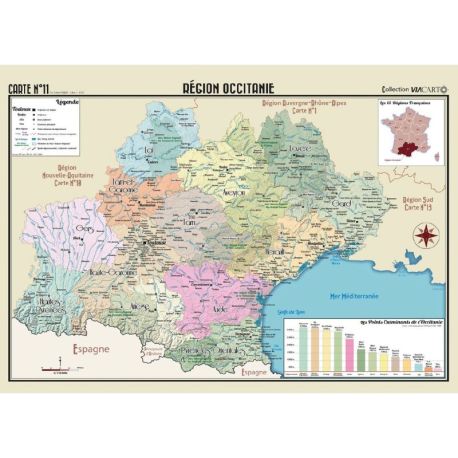 POSTER GEOGRAPHIQUE - OCCITANIE - 50 X 70