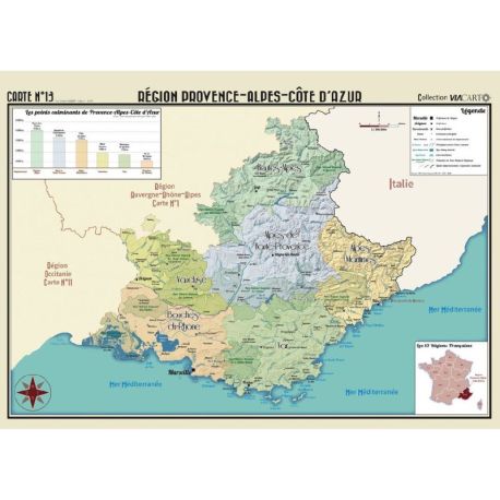 POSTER GEOGRAPHIQUE - PROVENCE - ALPES - COTE D'AZUR - 50 X 70