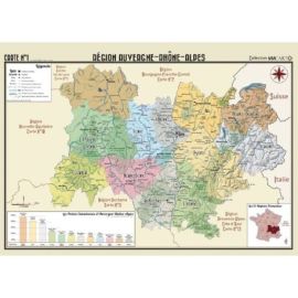 POSTER GEOGRAPHIQUE - AUVERGNE - RHONE - ALPES - 50 X 70