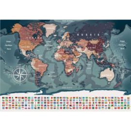CARTE DU MONDE AVEC DRAPEAUX 100 CM X 70 CM