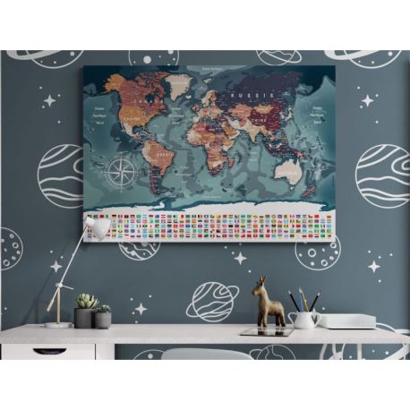 CARTE DU MONDE AVEC DRAPEAUX 100 CM X 70 CM