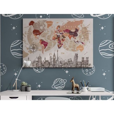 CARTE DU MONDE AVEC MONUMENTS 100 CM X 70 CM