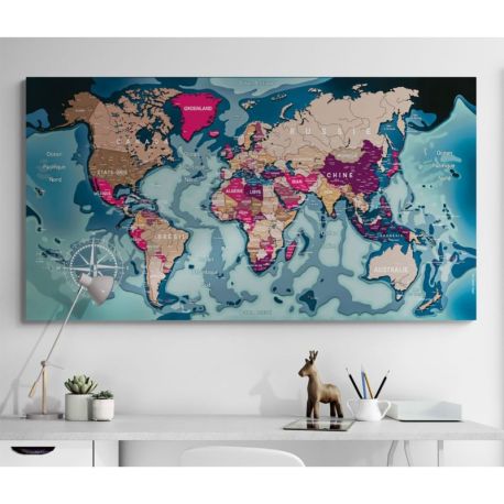 CARTE DU MONDE BLEUE 100 x 60 CM