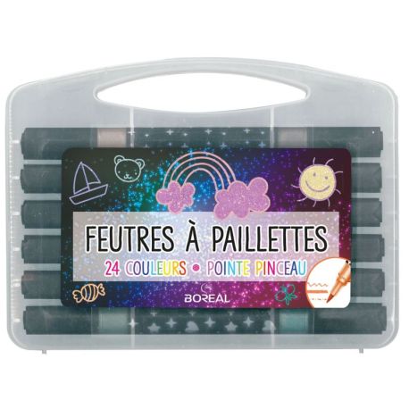 BOITE DE 12 FEUTRES A PAILLETTES (24 COULEURS)