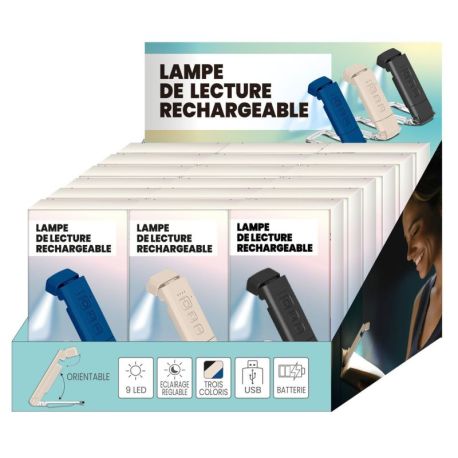 DISPLAY 18 LAMPES DE LECTURE RECHARGEABLES (3 MODELES / 6 EX)