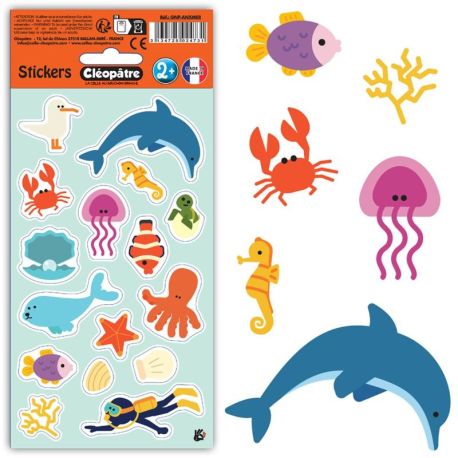 PACK 24 EX MAXI GOMMETTES ANIMAUX DE LA MER ET DES FONDS MARINS