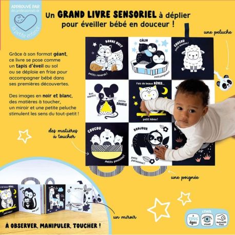 LIVRE D'EVEIL SENSORIEL A DEPLIER NOIR ET BLANC