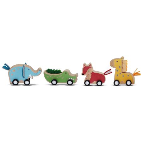 DISPLAY 12 VOITURES EN BOIS ANIMAUX AVEC MOTEUR A FRICTION (4 MODELES /3EX)