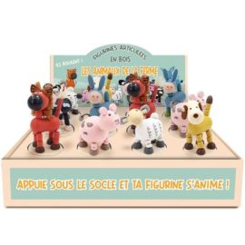 DISPLAY 12 FIGURINES EN BOIS ARTICULEES ANIMAUX DE LA FERME (6 MODELES/2EX)