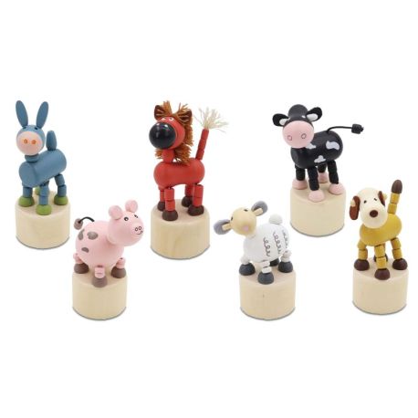 DISPLAY 12 FIGURINES EN BOIS ARTICULEES ANIMAUX DE LA FERME (6 MODELES/2EX)